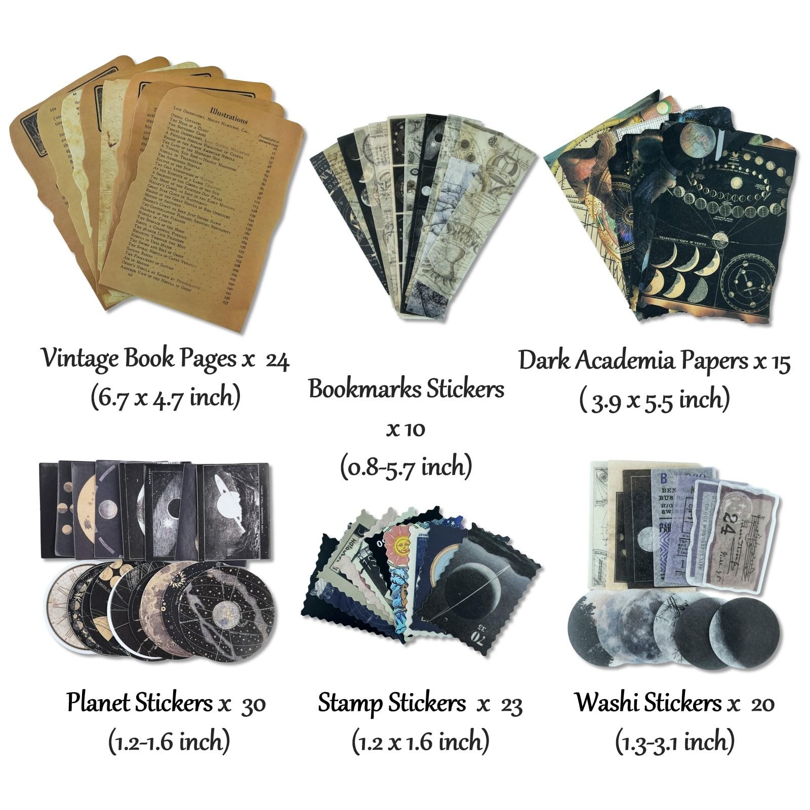 Vintage Aesthetic Scrapbook Supplies Kit with Paper, Stickers Dark4