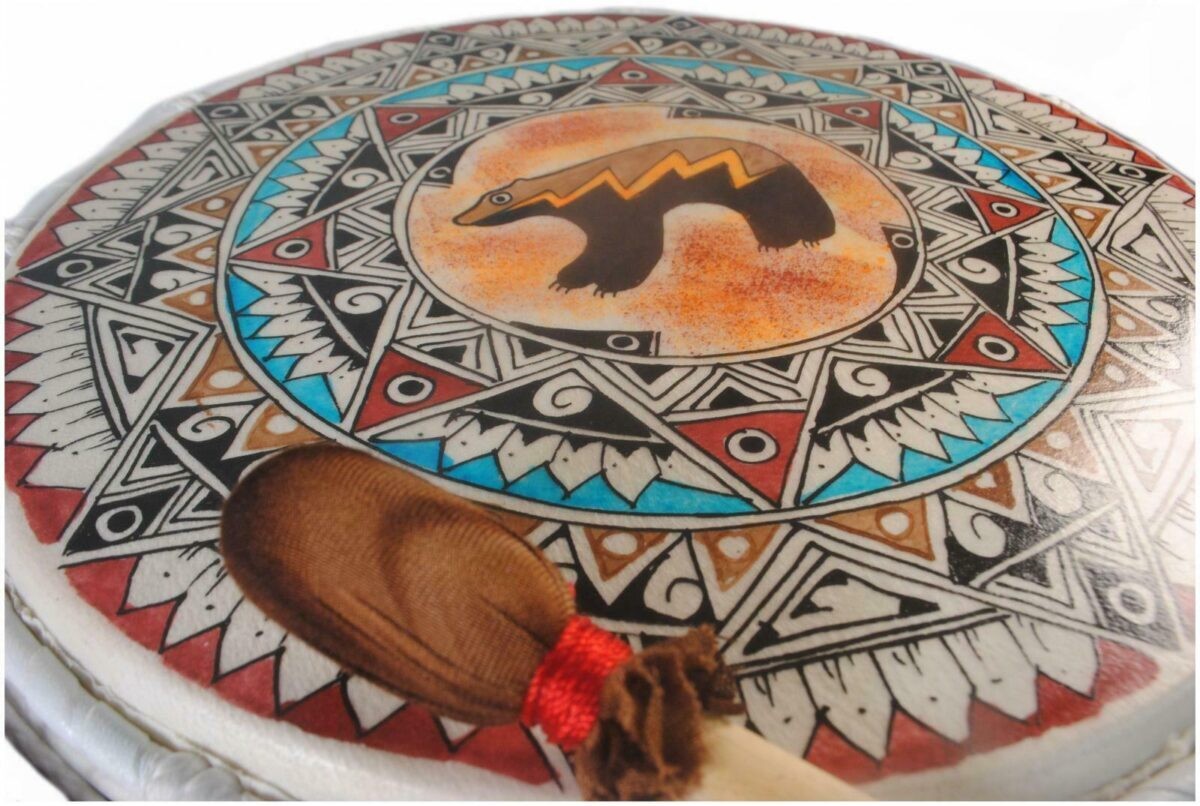 Handmade Native American Style Hand Tambour Tambourine Drum & Stick Fair Trade