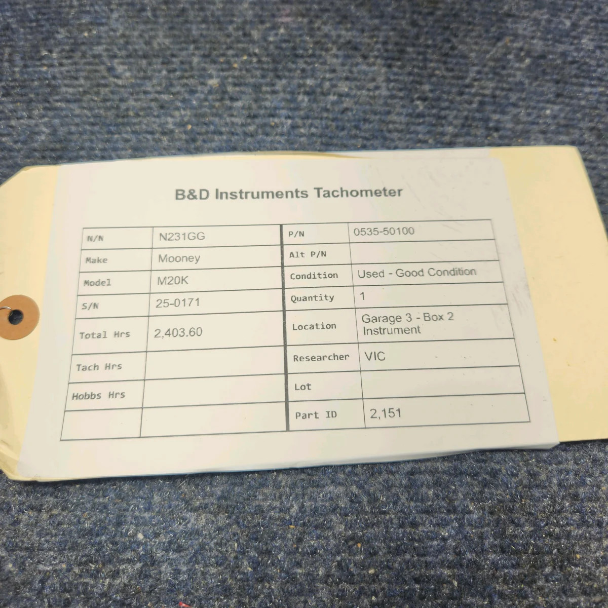 0535-50100 | Mooney M20K | B&D Instruments Tachometer