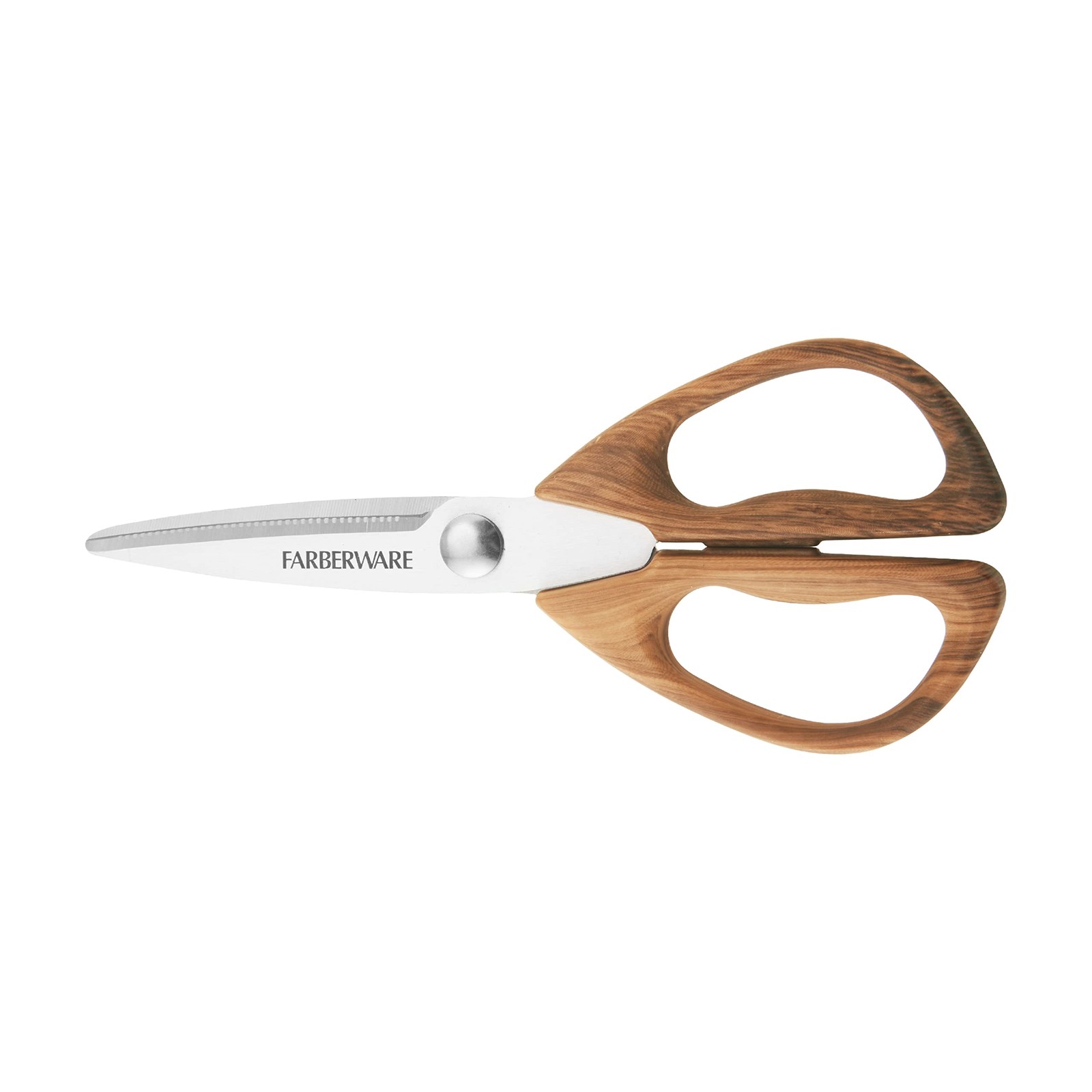 Farberware All-Purpose Kitchen Shears with Faux 8.3 Inch, Pecan Wood Handles