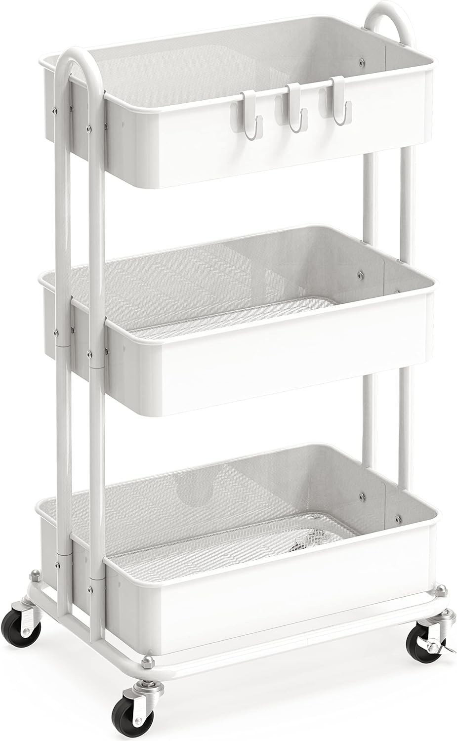 3-Tier Heavy Duty Rolling Utility Cart in White - Durable & Stylish Storage