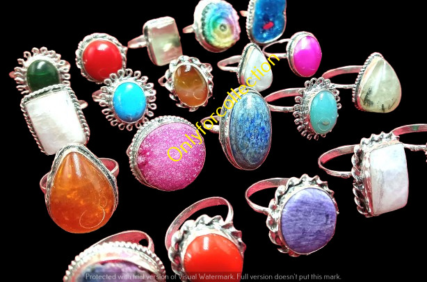 Moonstone & Mix Rings Lot 925 Sterling Silver Plated  Gemstone Jewelry Wholesale