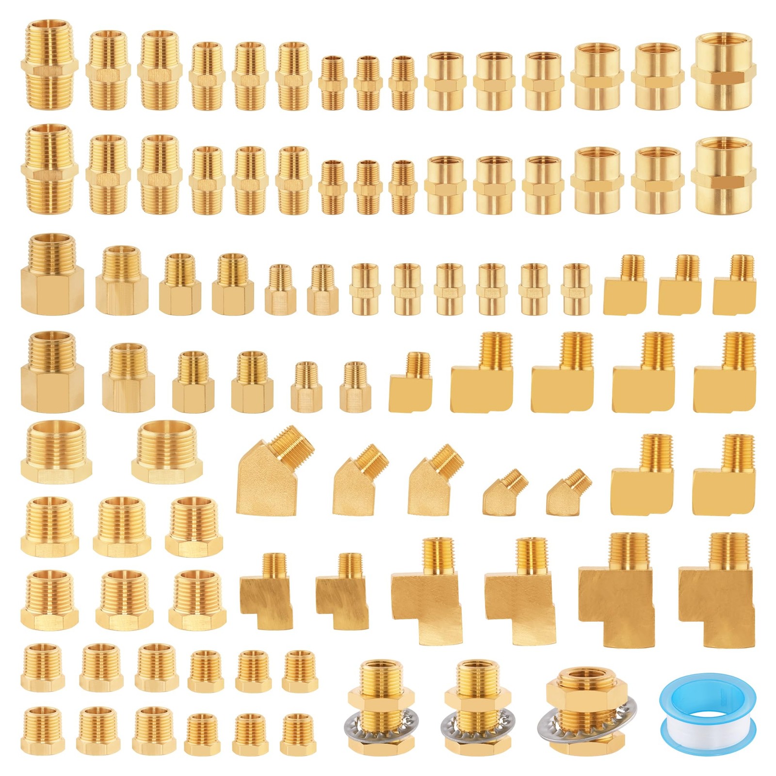 Ailbiuko 92PCS Brass Pipe Fittings Assortment 92Pcs Kit