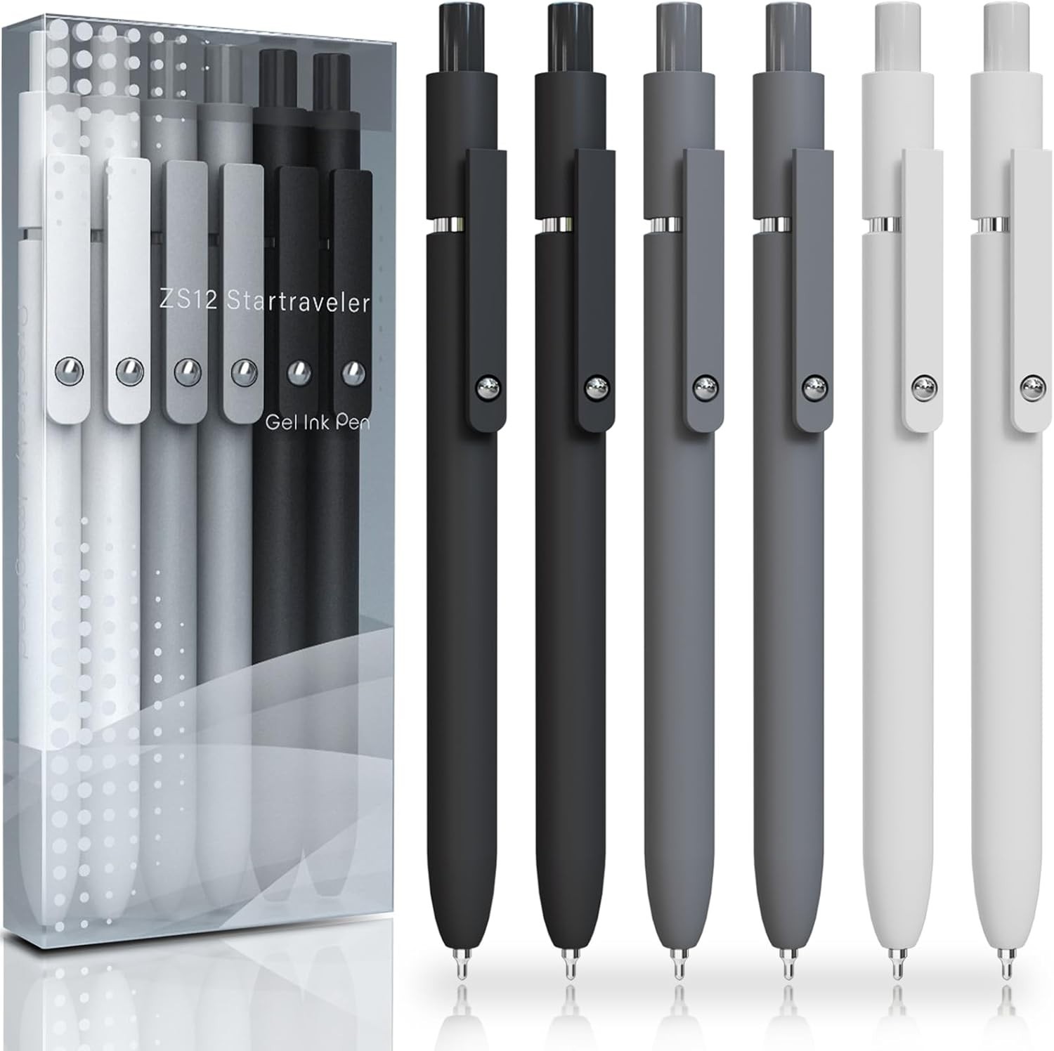 ACEES Gel Pens, 6 Pcs 0.5mm Fine Point 1 Count (Pack of 6), Black Gray White