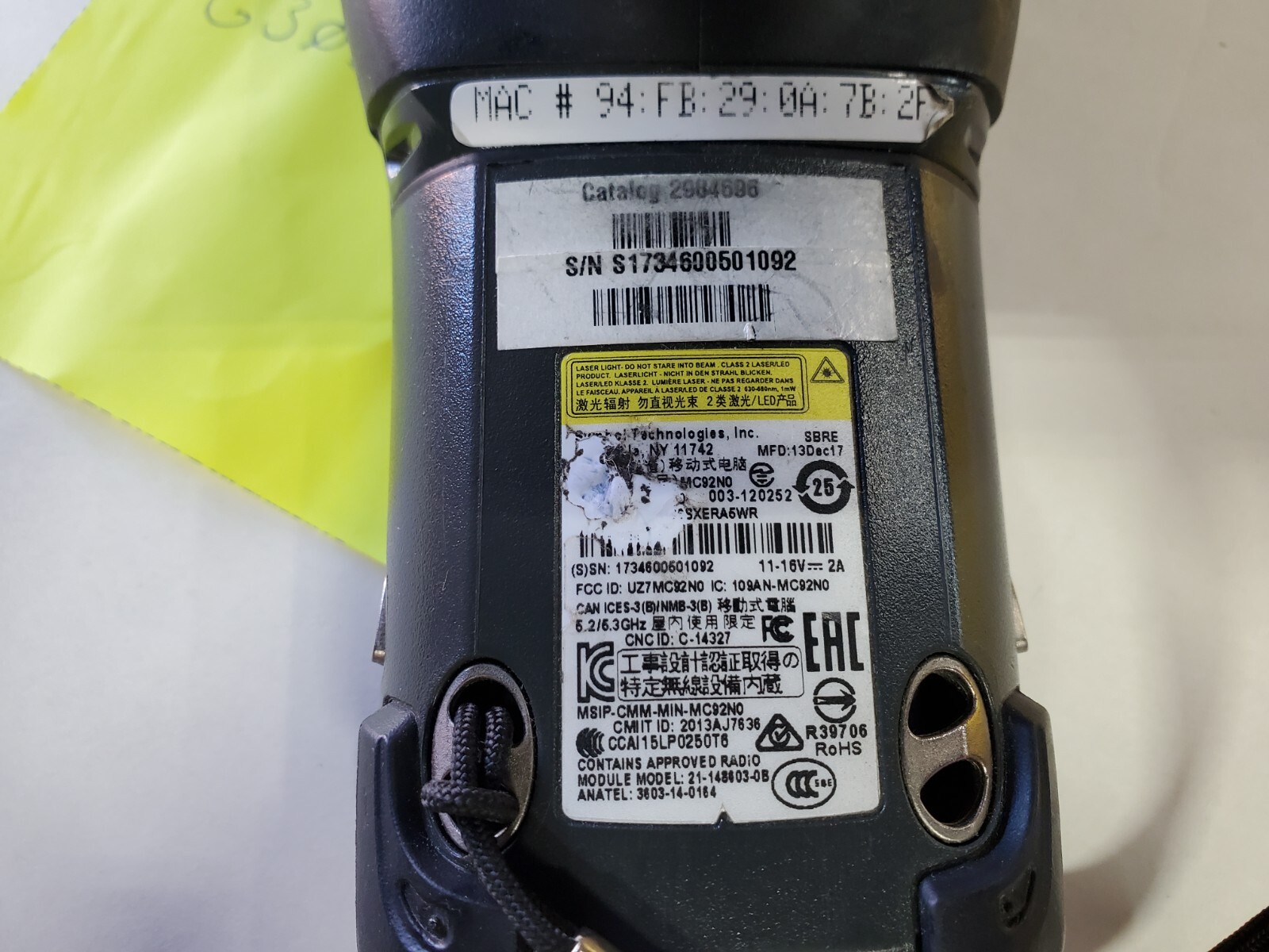 USED Symbol MC92N0-G30SXERA6WR Barcode Scanner, TESTED WORKING