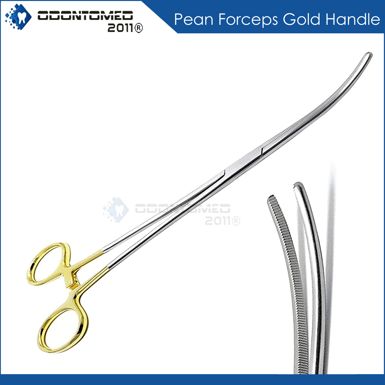 Pean Hemostat Artery Hemostatic Forceps 12'' Curved Toothed Gold Locking Handle