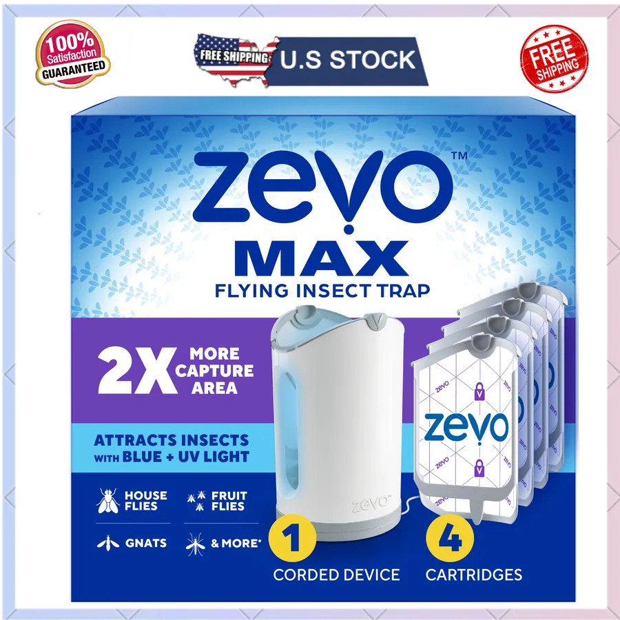 Zevo Max Indoor Flying Insect Trap with 1 Plug-in Device and 4 Refill Cartridges