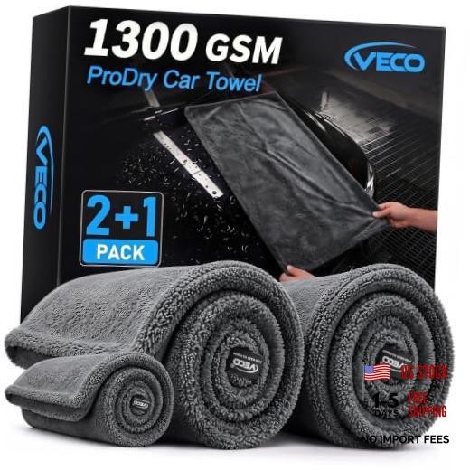 3-Piece Car Drying Towels, 1300GSM 70/30 Microfiber | 2 large 2+1set Gray