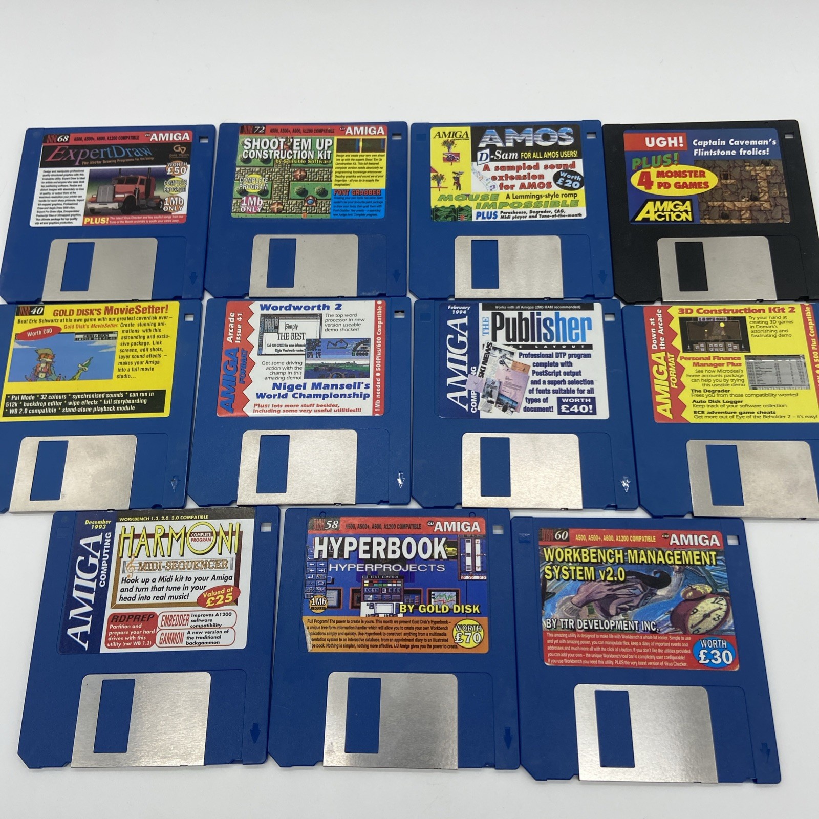 Lot Of 11 Amiga Floppy Disc Misc. Games And Programs Vintage 90s untested
