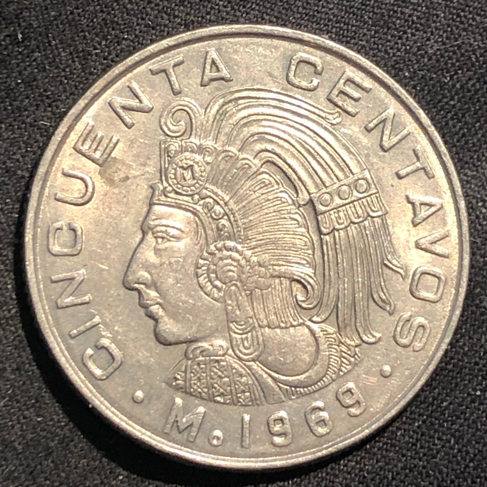1969 Mexico 50 Centavos Copper-Nickel Coin - AU (About Uncirculated) condition