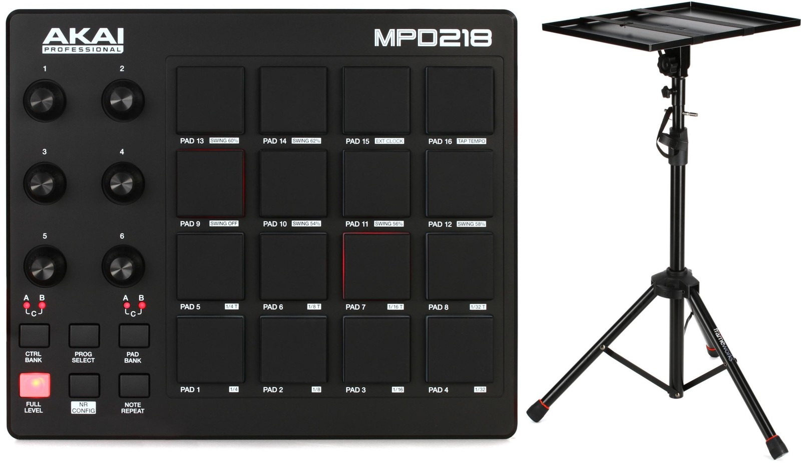 Akai Professional MPD218 + Gator GFWLAPTOP1500 Value Bundle