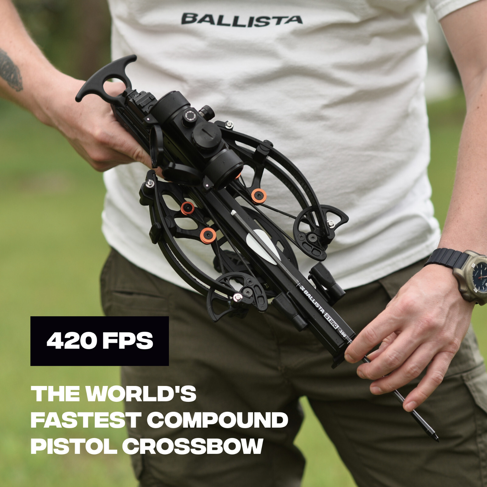 BALLISTA BAT Reverse Pistol Crossbow w/Red Dot Sight & 6 Hunting Sting Bolts 13"