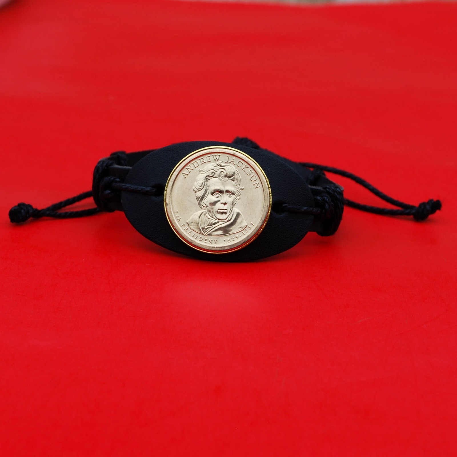 Presidential Coin Genuine Leather Wristband Bracelet - Andrew Jackson(1829-1837)
