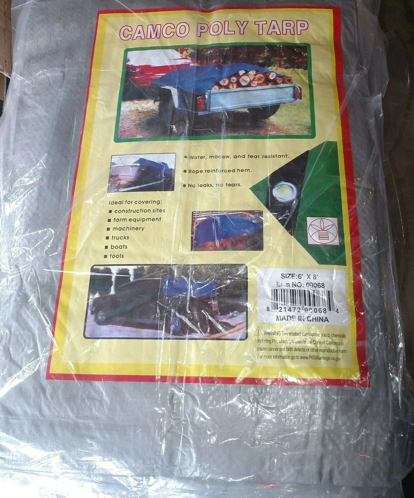 Tarp Multi Purpose 6' x 8' Waterproof Cover Tarpaulin Tent, Silver