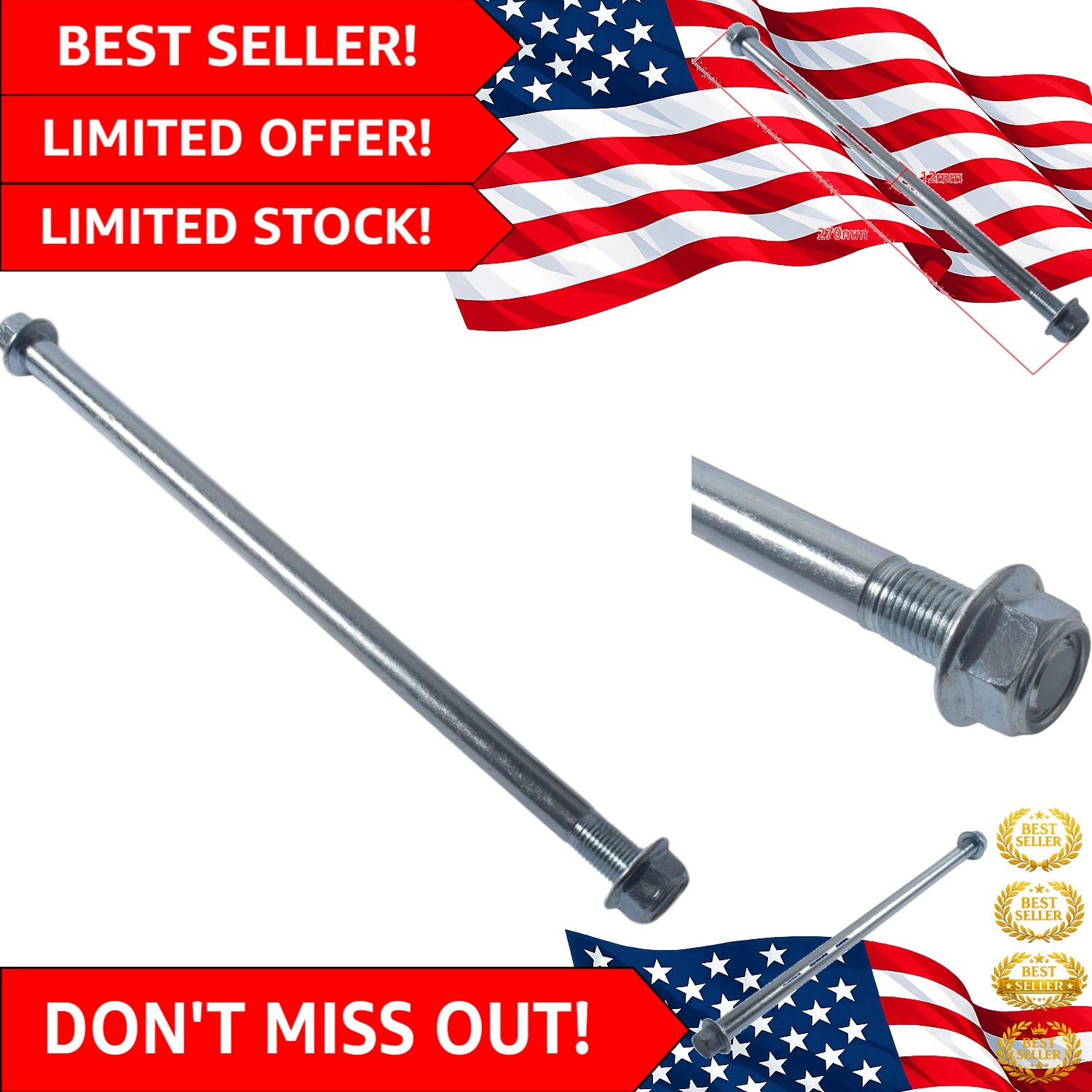 Lightweight 12mm Rear Axle (270mm) for 50cc-125cc QUAD Bikes & Trail Dirt Bikes