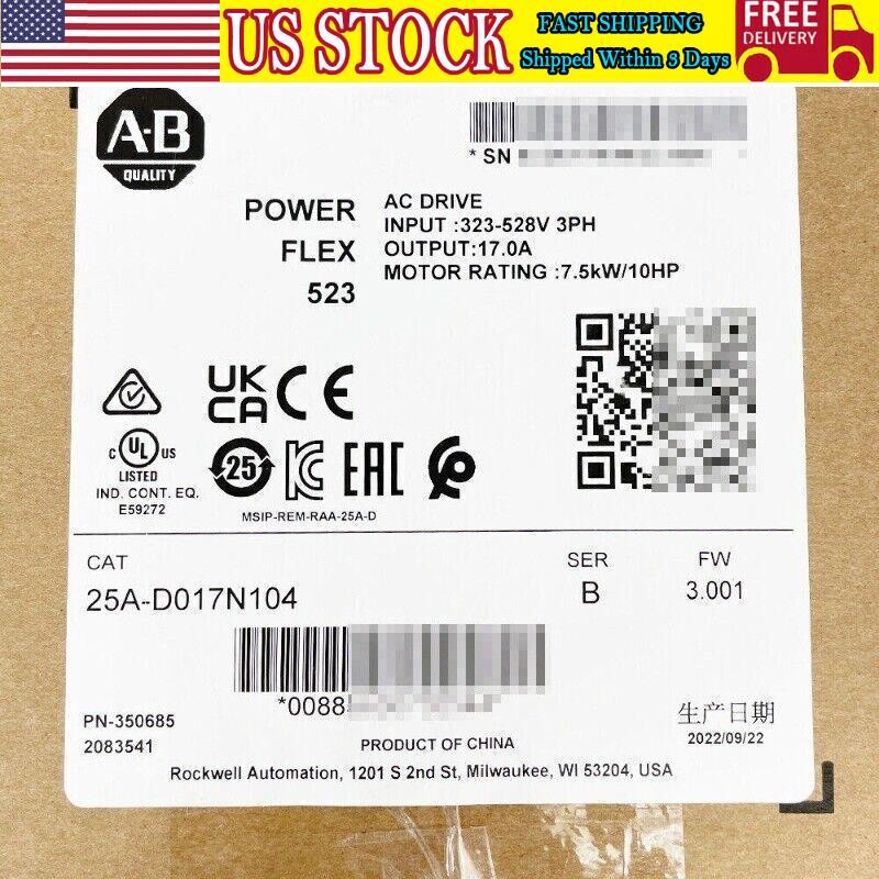 NEW Allen-Bradley 25A-D017N104 PowerFlex 523 AC Drive 480V 10HP US Free Tax