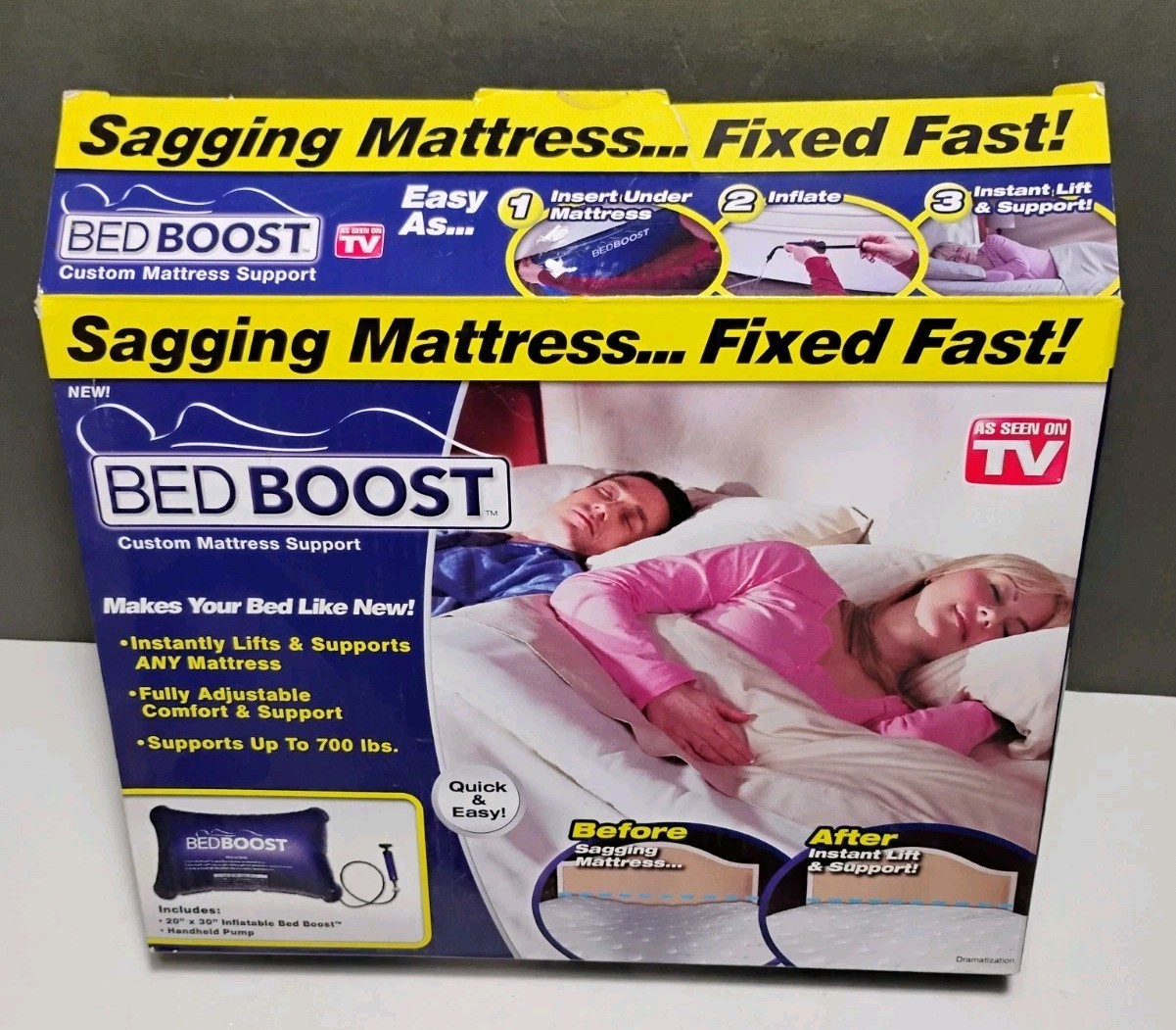 Bed Boost As Seen On TV + Retail Box with Pump Support Sagging Mattress