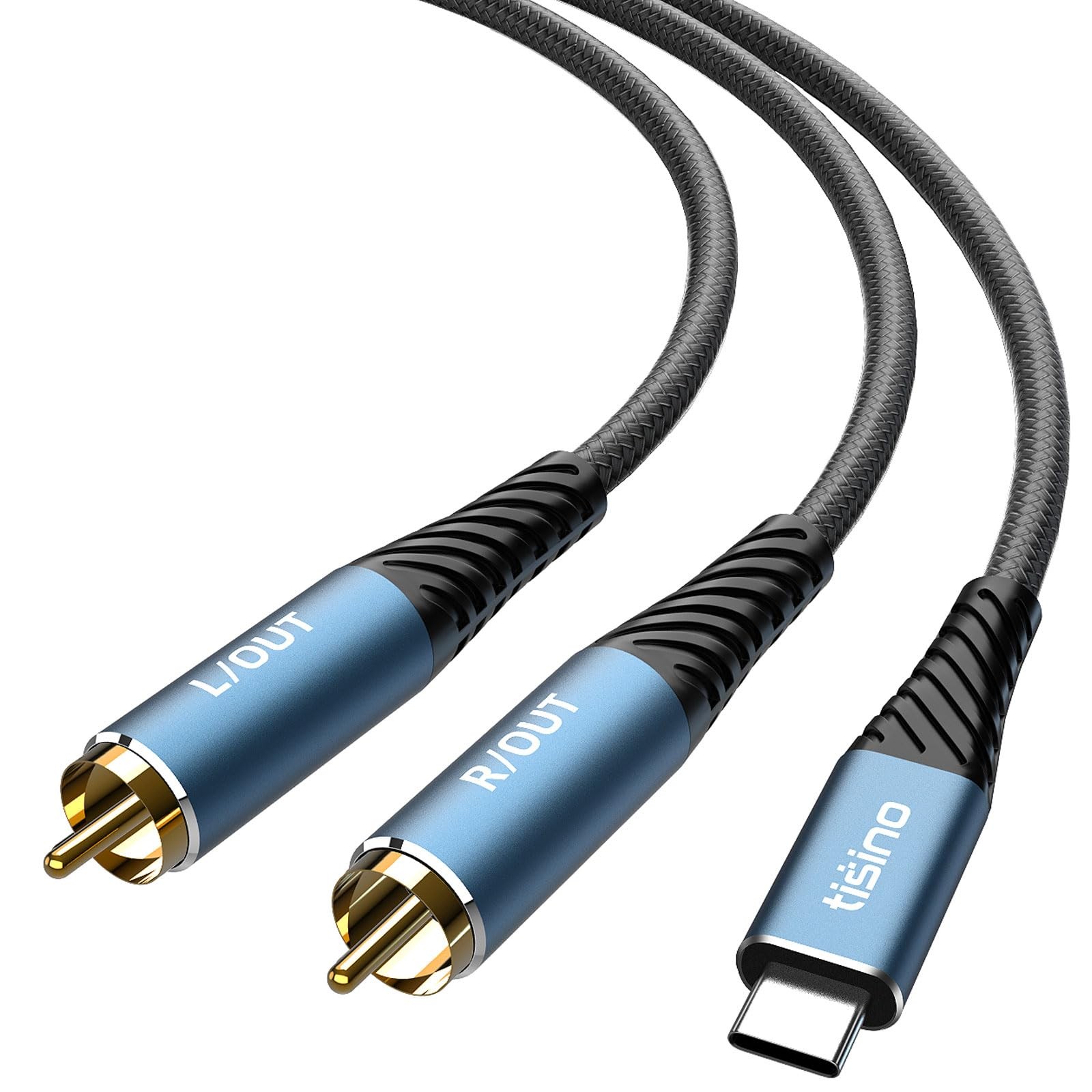 Tisino USB C to RCA Audio Cable - 3.3FT, 32bit/384kHz 1m-3.3feet, smoggy blue