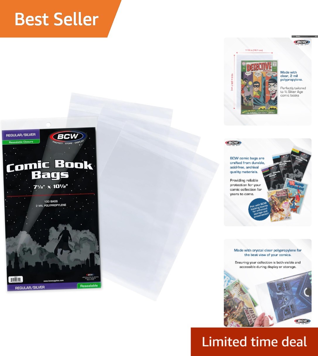 Crystal Clear Resealable Comic Book Bags - Perfect Fit for Silver Age Comics
