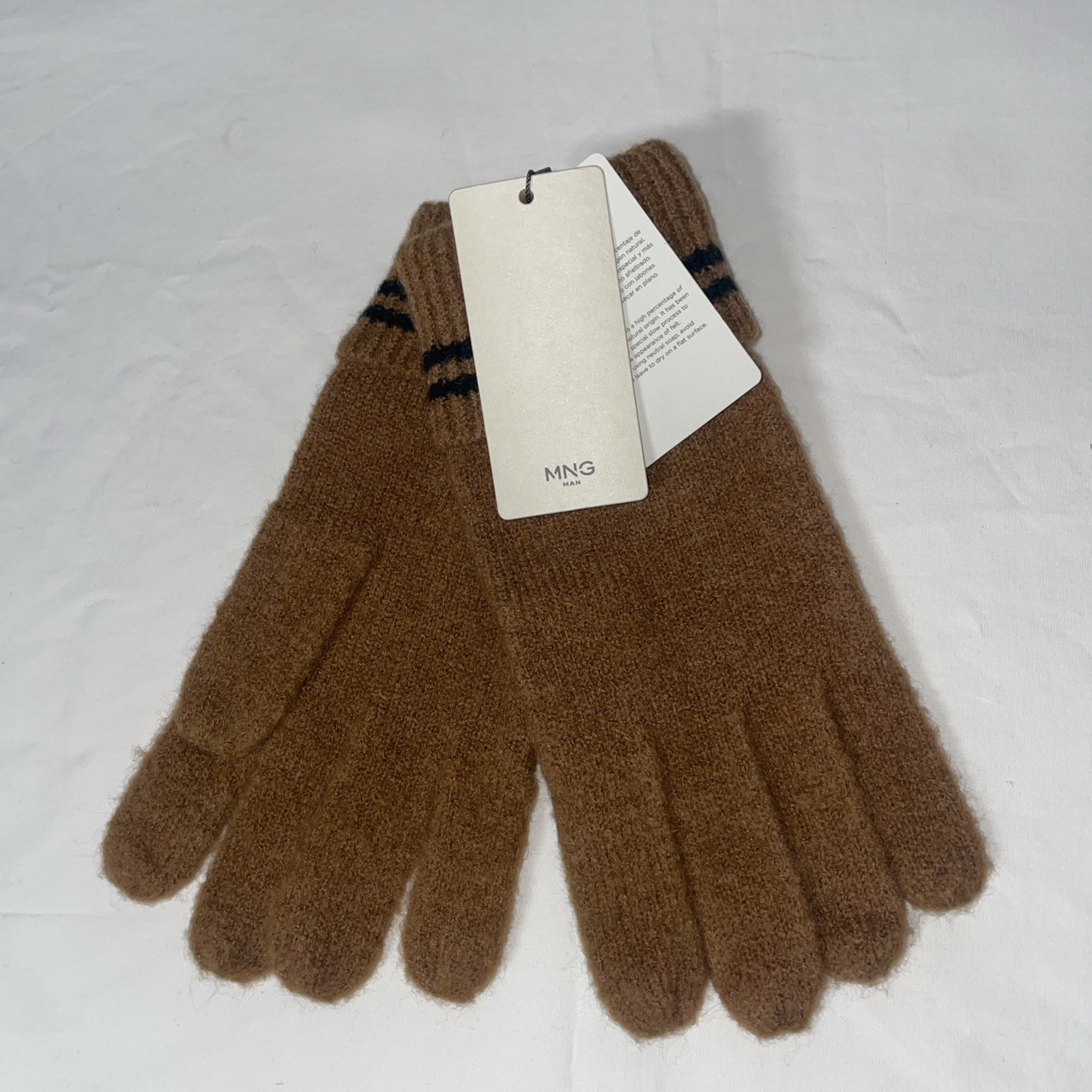 MNG Man Knit Cuffed Stretch Gloves One Size Rust Brown Black Stripes