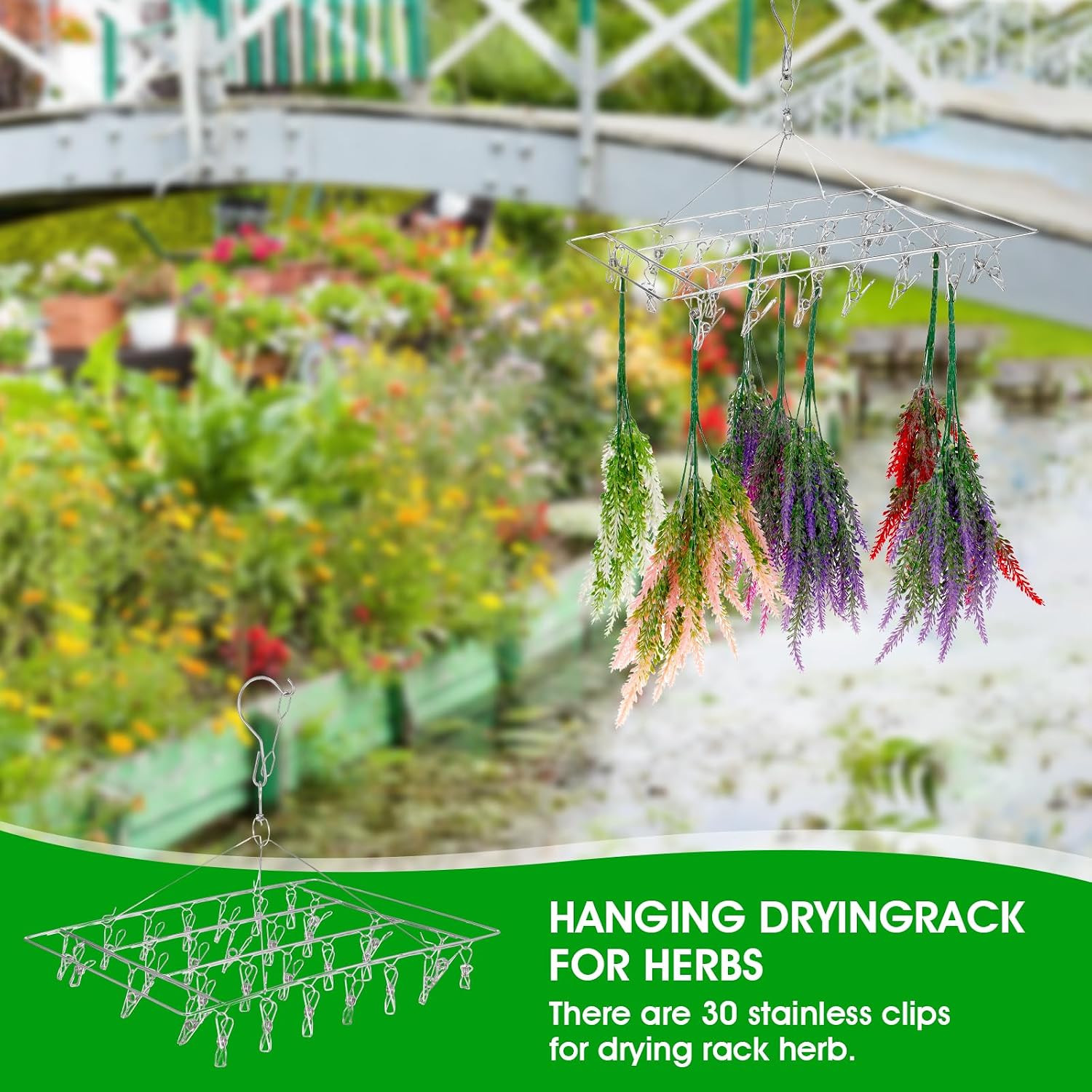 4 Pcs Hanging Drying Rack for Herb Macrame Flower Drying Rack with 30 Stainless