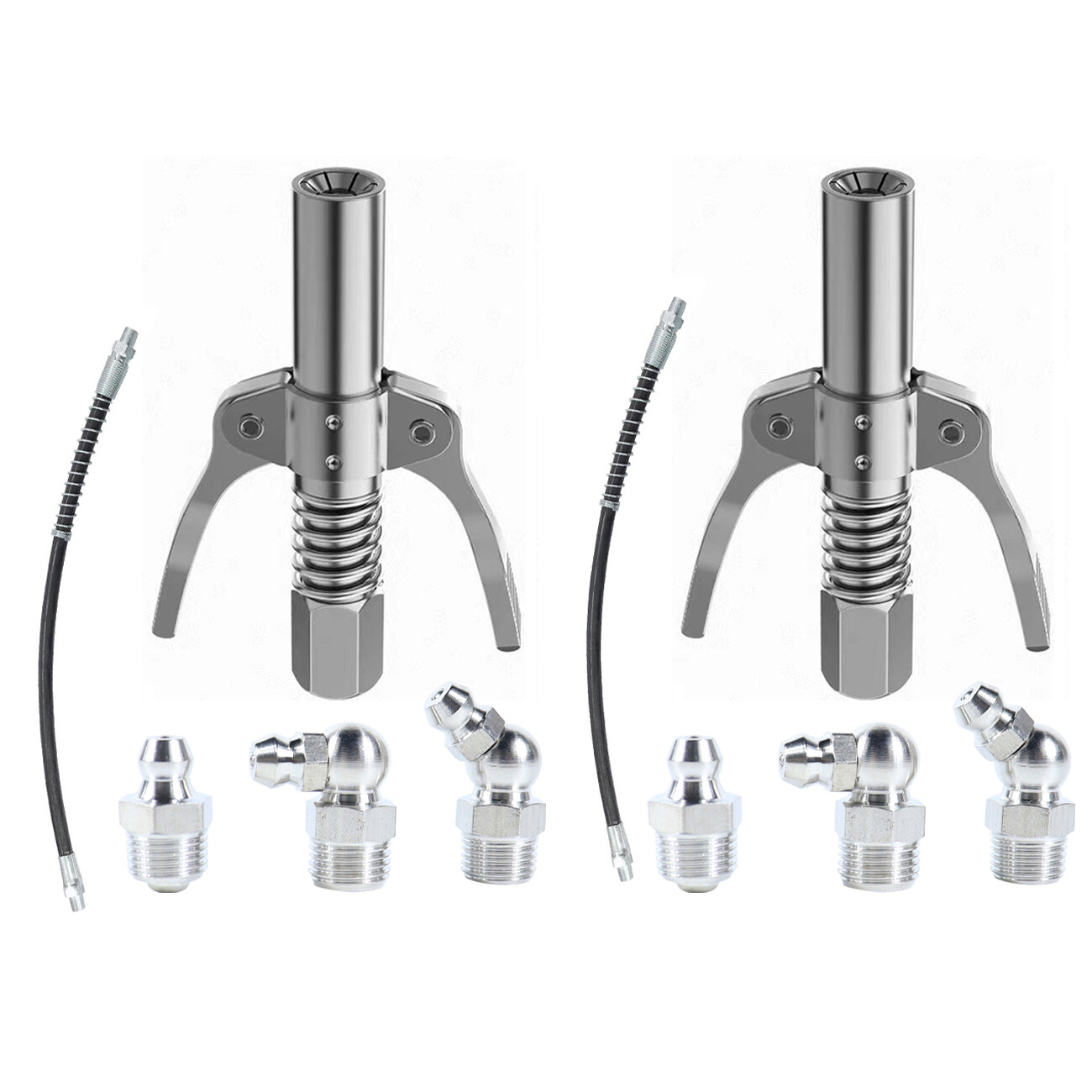 2*Grease Gun Coupler Double Handle High Pressure Quick Release Lock Oil Nozzles