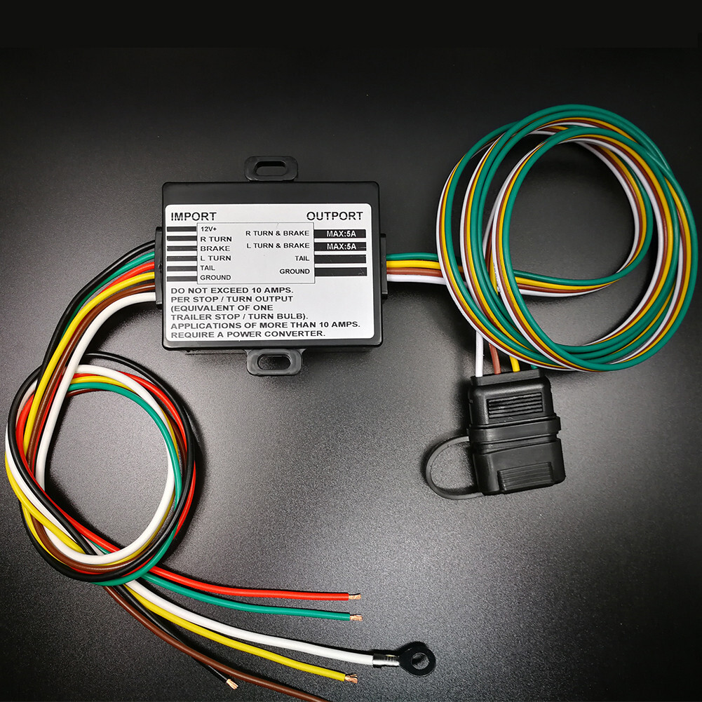 Powered 3 to 2 Wire Trailer Tail Light Converter with 4-Way Flat Wire Connector