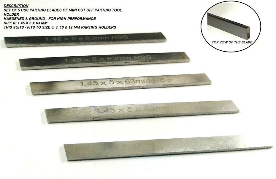 Apextooltrolley 8mm Mini Parting Tool Cut Off Holder with 6 Pieces HSS Blades