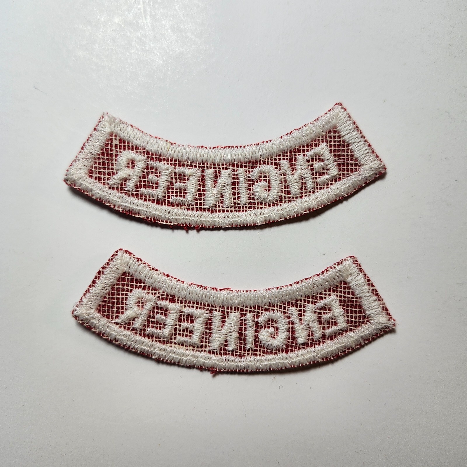 (2) ENGINEER Lower Rocker Patch - White on Red Twill NOS