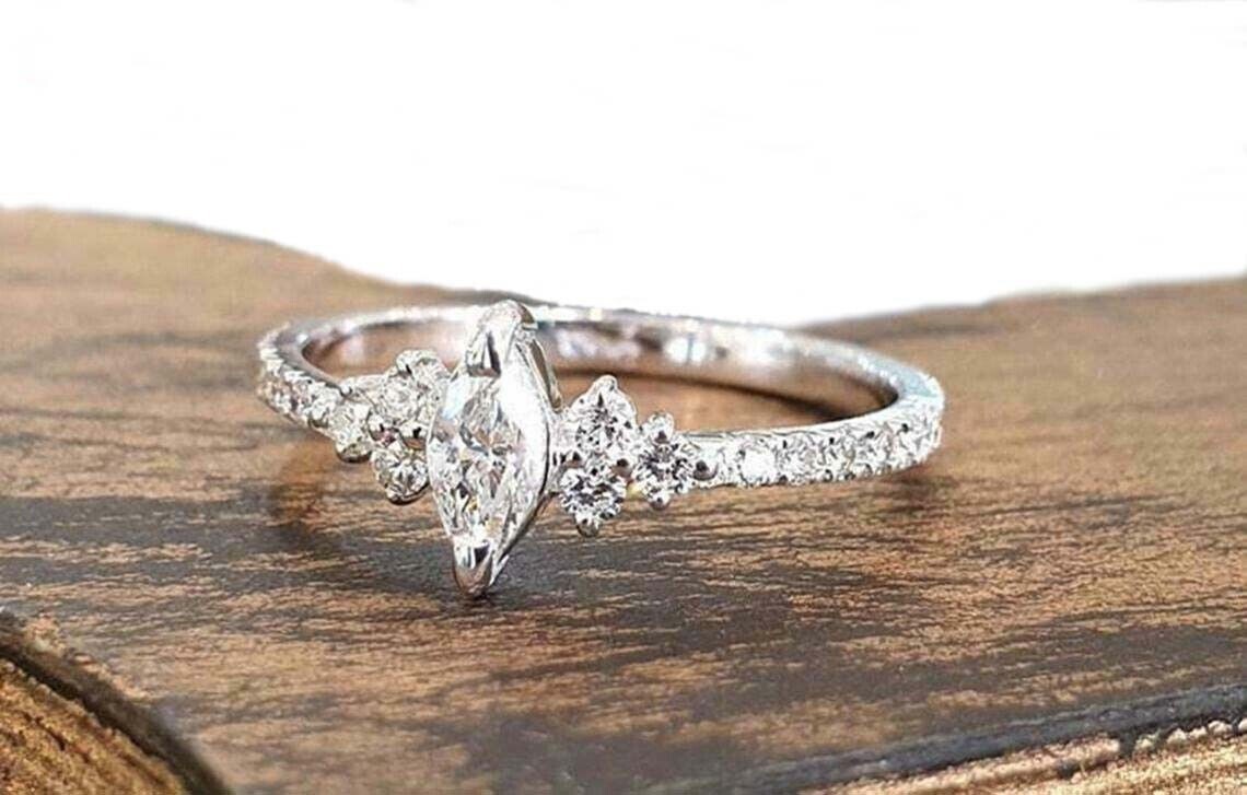 1.Ct Marquise Cut White Diamond Engagement Bridal Ring 14K White Gold Sze 6.5