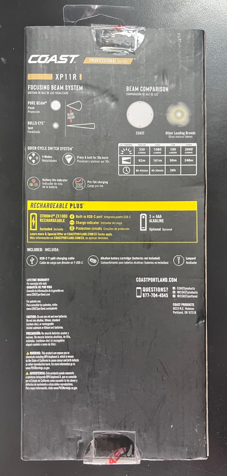 Coast XP11R Flashlight Resists Impact/Water Rechargeable 3264