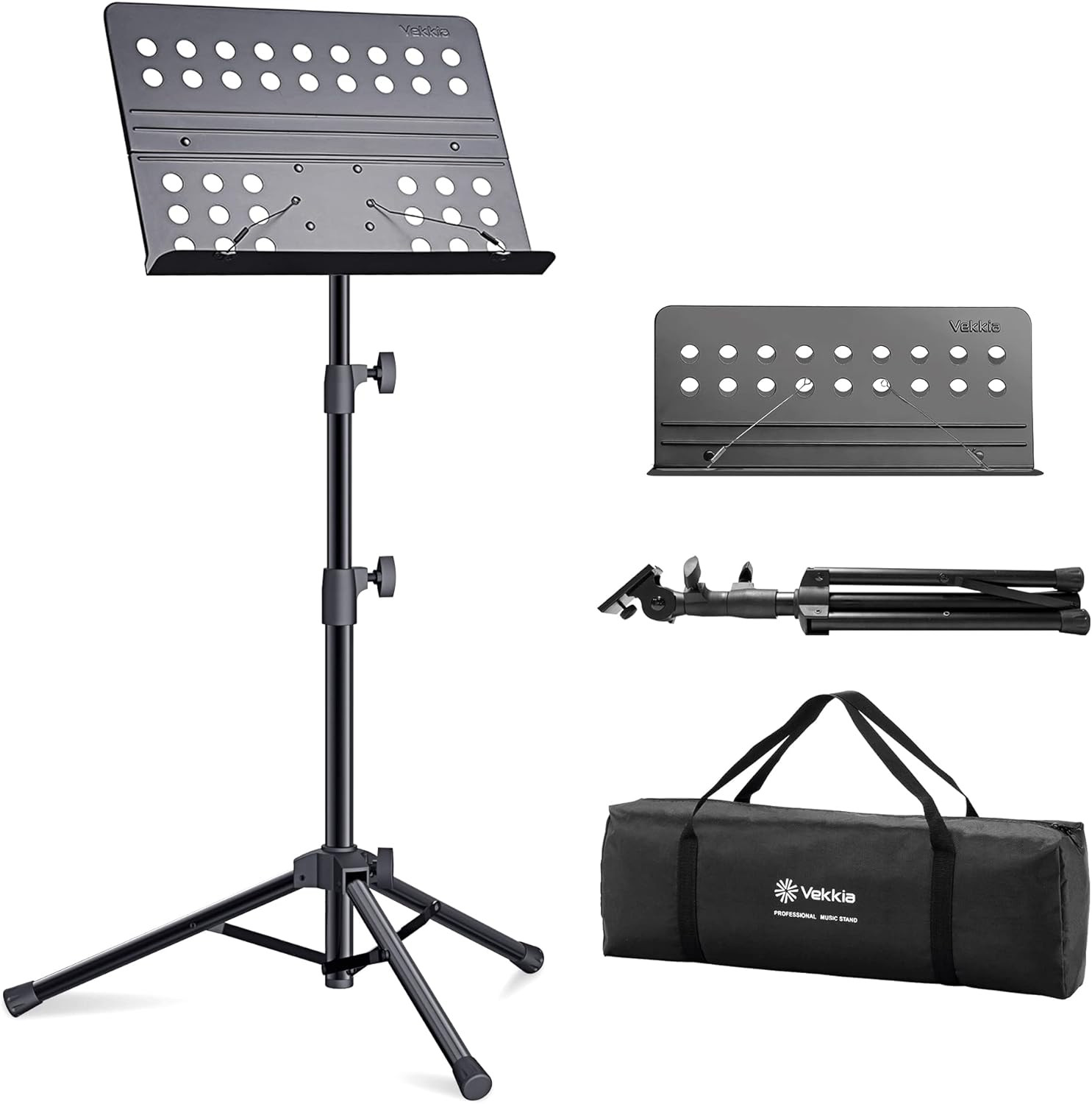 Vekkia Sheet Music Stand-Metal Professional Portable Perforated Music Stand with