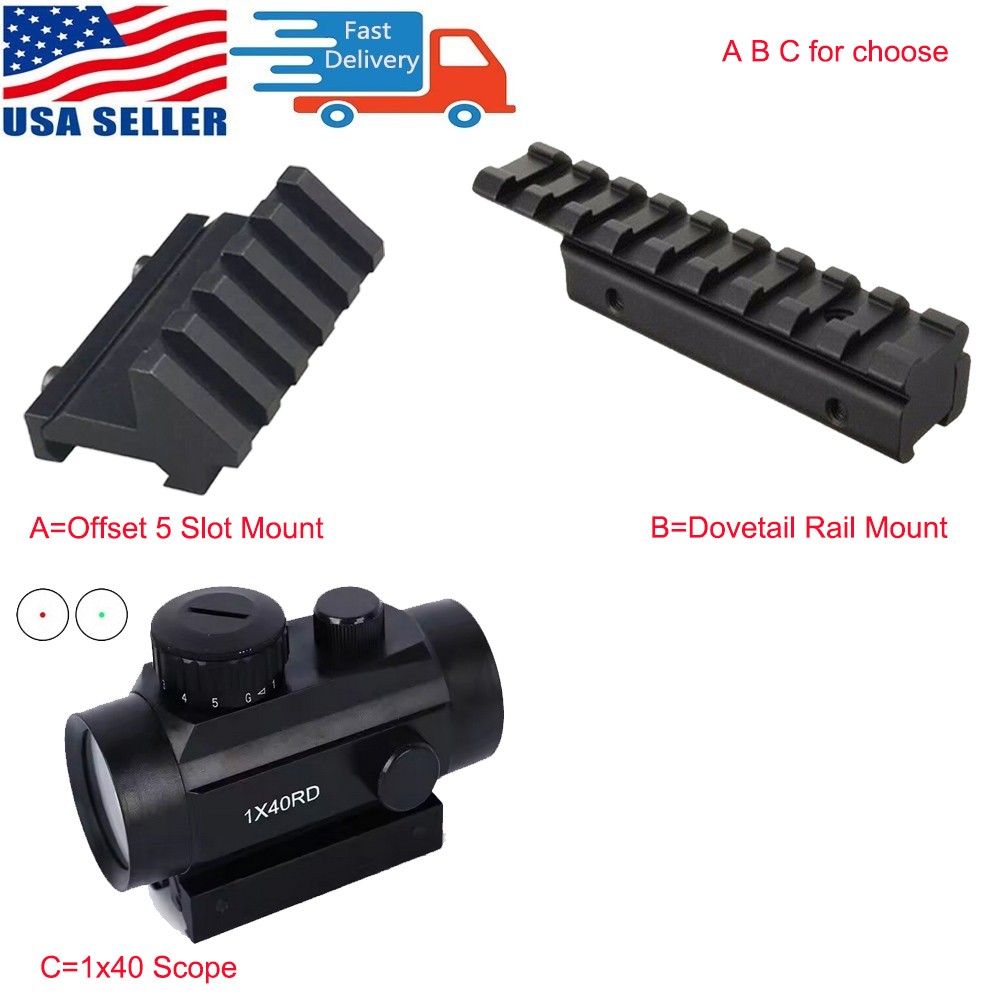 1x 40mm Reflex Red Green Dot Sight Scope/Offset 5 Slot Mount/Dovetail Rail Mount