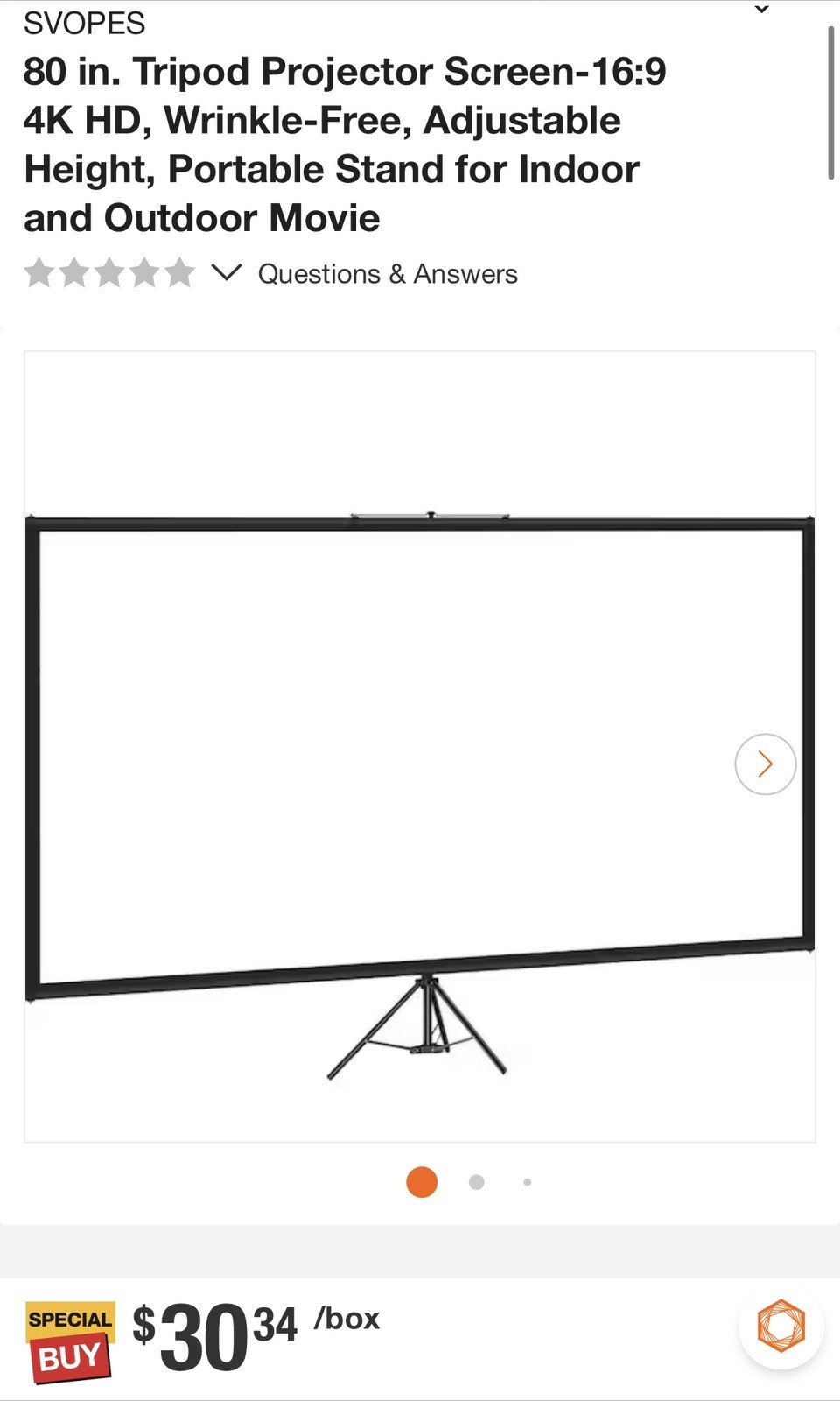 Svopes 80 in. Tripod Projector Screen 4K HD, Wrinkle-Free, Adjustable, Portable