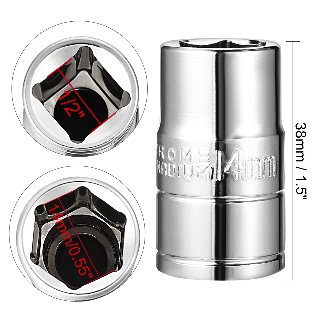 1/2-inch Drive 14mm 6-Point Shallow Socket