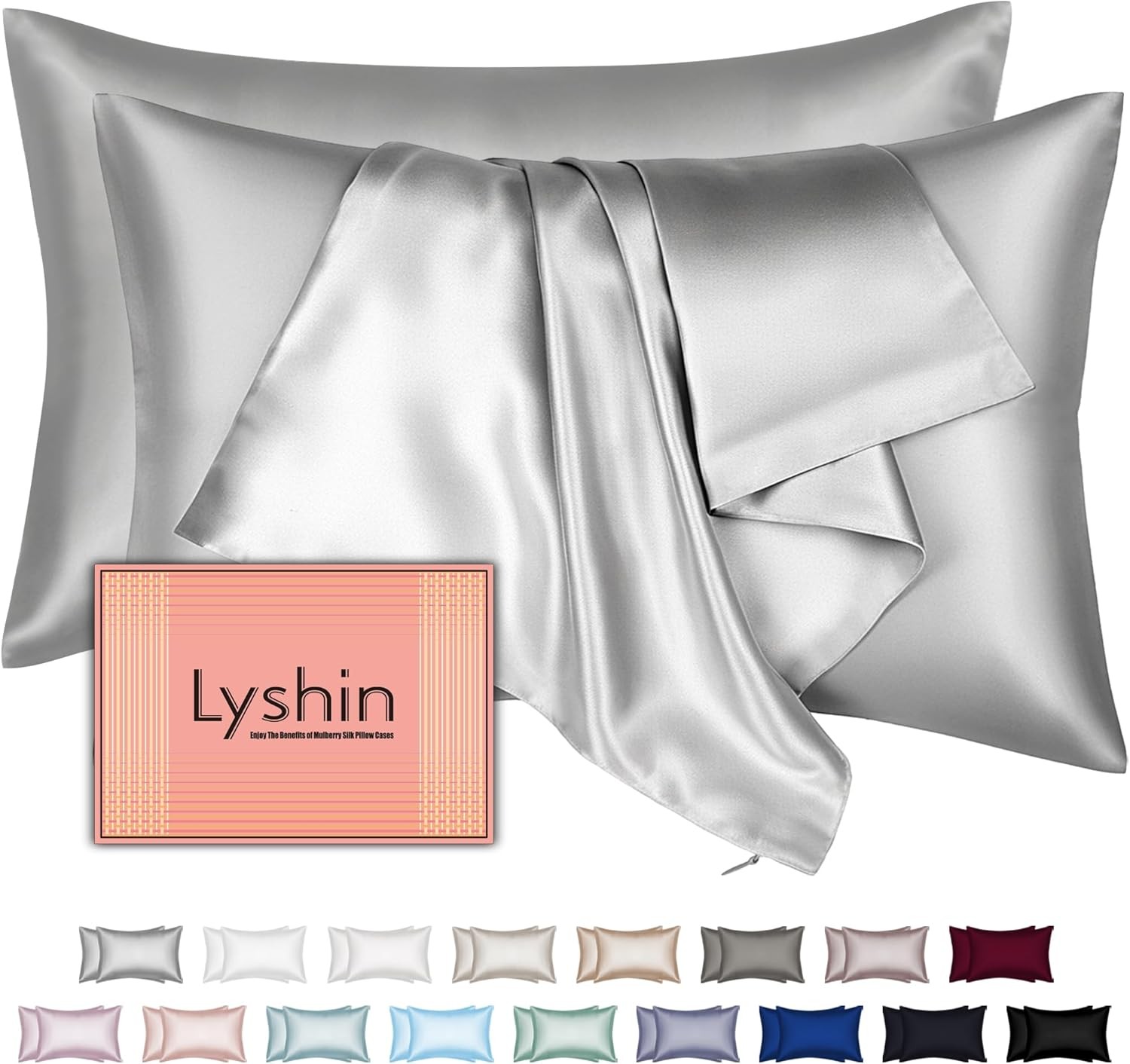Silk pillowcase set with hidden zipper, silk satin pillowcase
