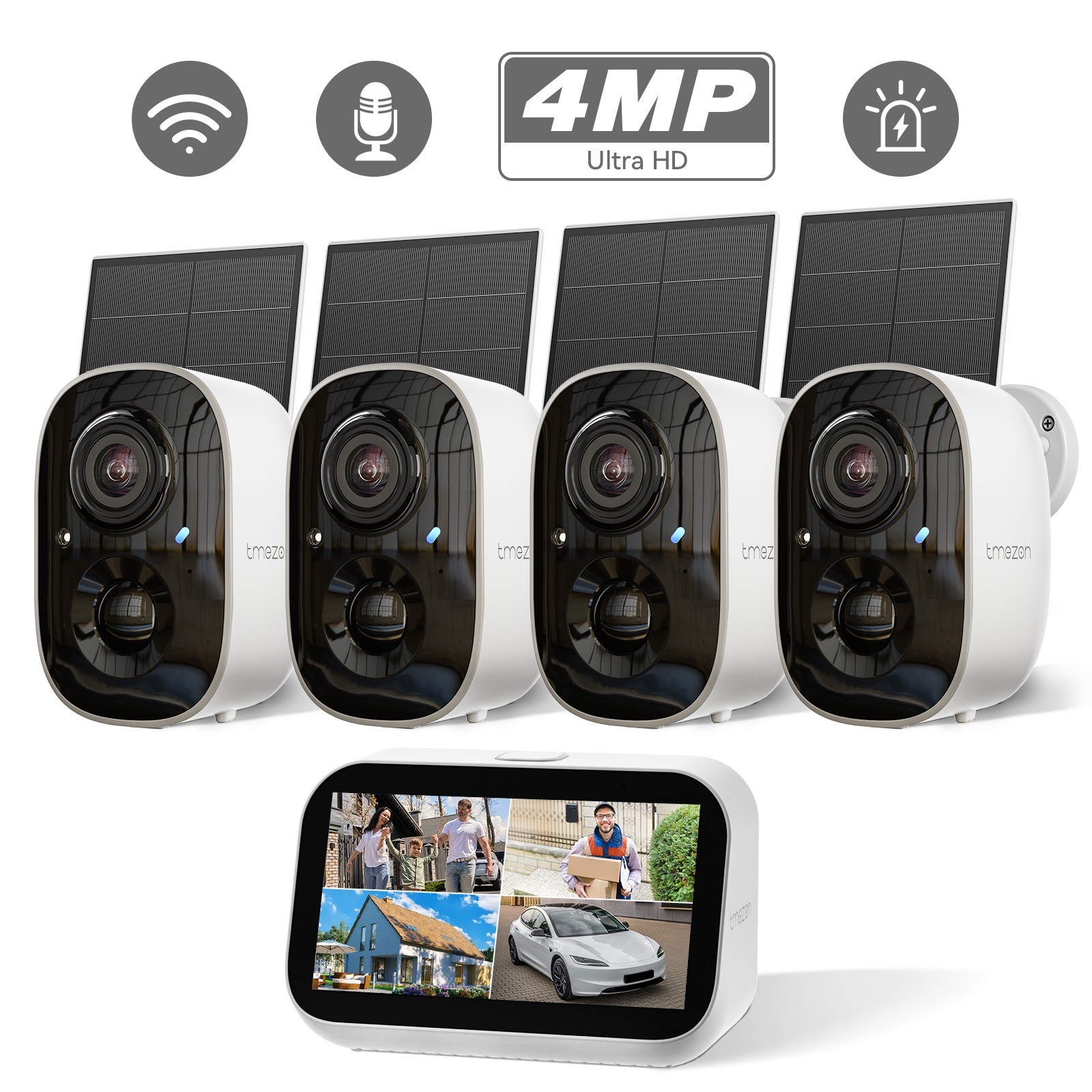 4MP Solar Security Camera System with Monitor Outdoor Wireless 2K 2-Way Audio