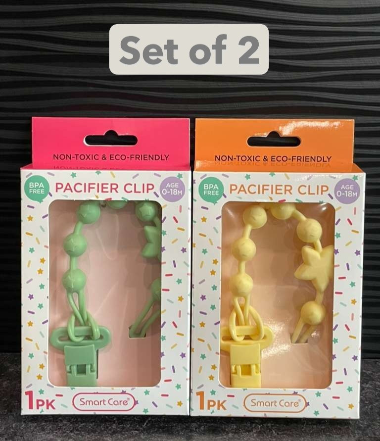Pacifier Clip Set 2 BPA Free Silicone Universal Fit Baby Green Yellow