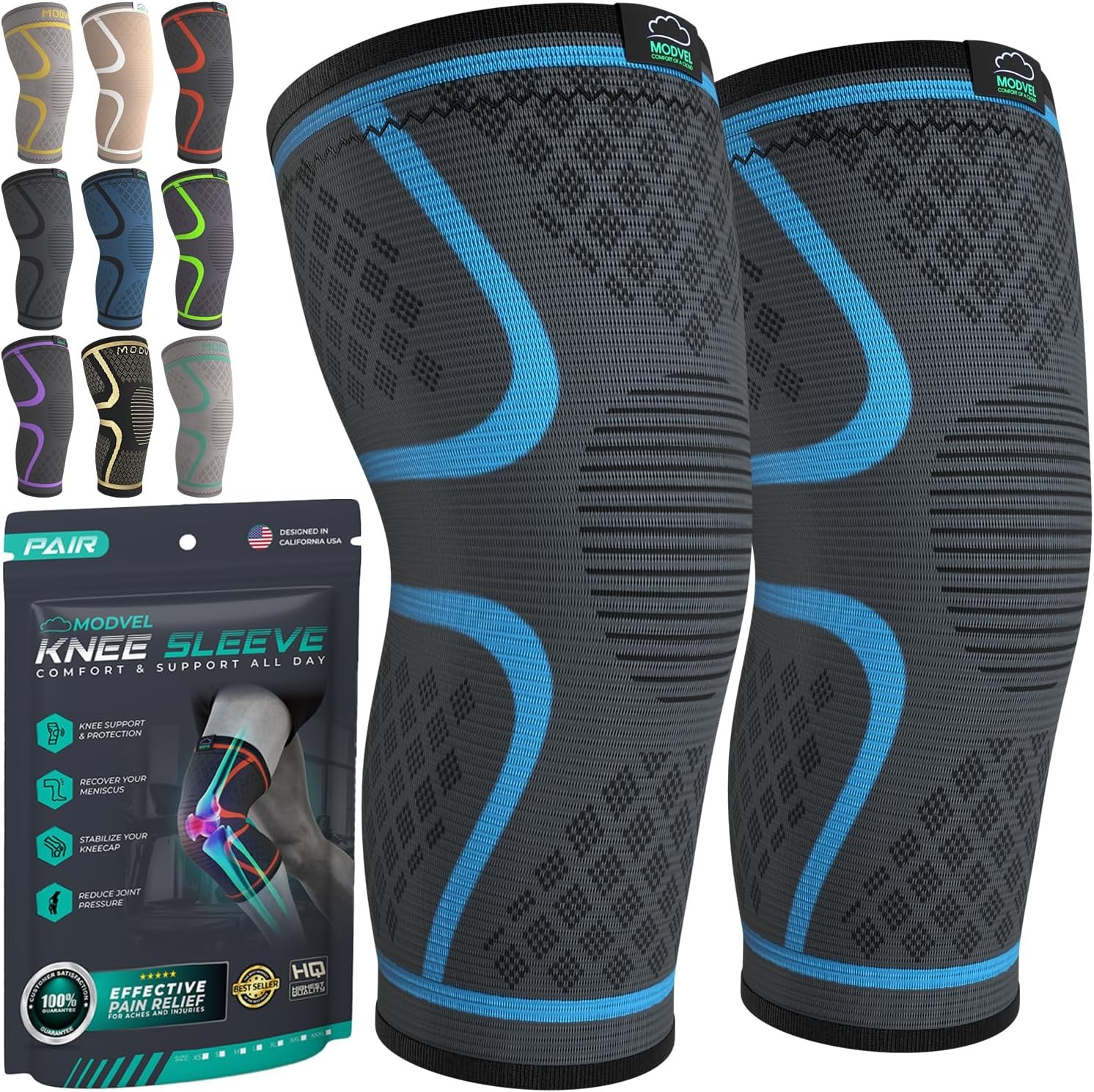 Modvel Compression Knee Brace 2-Pack Support Sleeve for Pain Relief Running