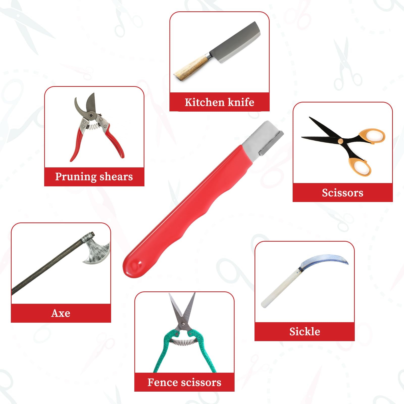JIYIN 4 Pack Garden Tool Sharpener, Pruning One Size, Black, Red, Silver