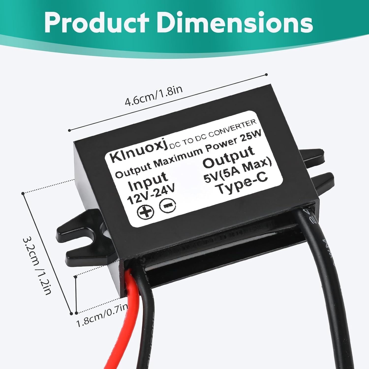"DC 12V/24V to 5V USB C Step Down Converter Type-C Interface 5A 25W Waterproof.