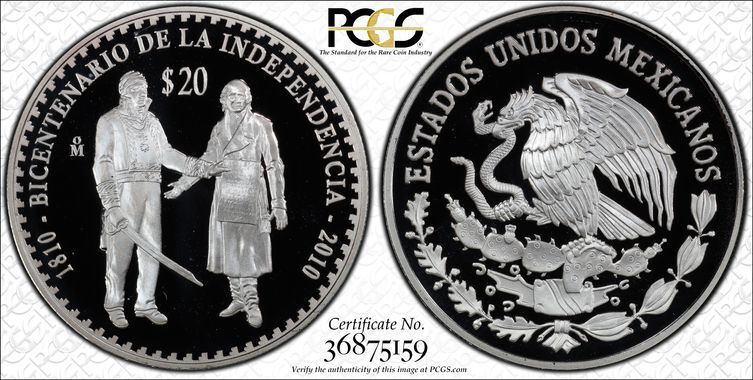 2010-Mo PCGS PR69 DCAM | MEXICO - Morelos & Hildago - 20 Peso Coin #33842P