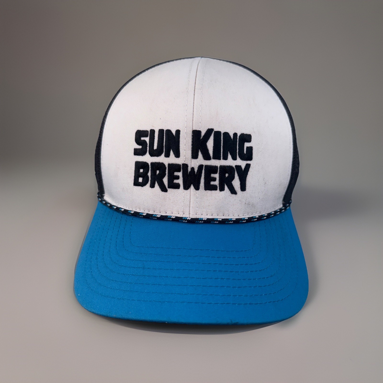 SUN KING BREWERY  Hat Cap Black White Brite Blue Bill, Black Mesh Snapback Rope