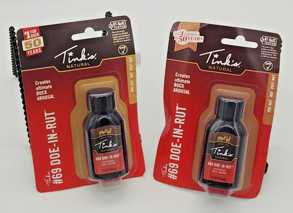 2 Bottles Tink's Natural Original #69 Doe-In-Rut Urine Hunting Attractant -1 oz