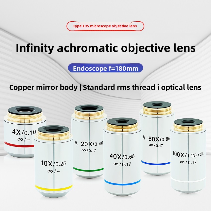 195 biological microscope infinity achromatic 4X10X20X40X60X100X objective RMS