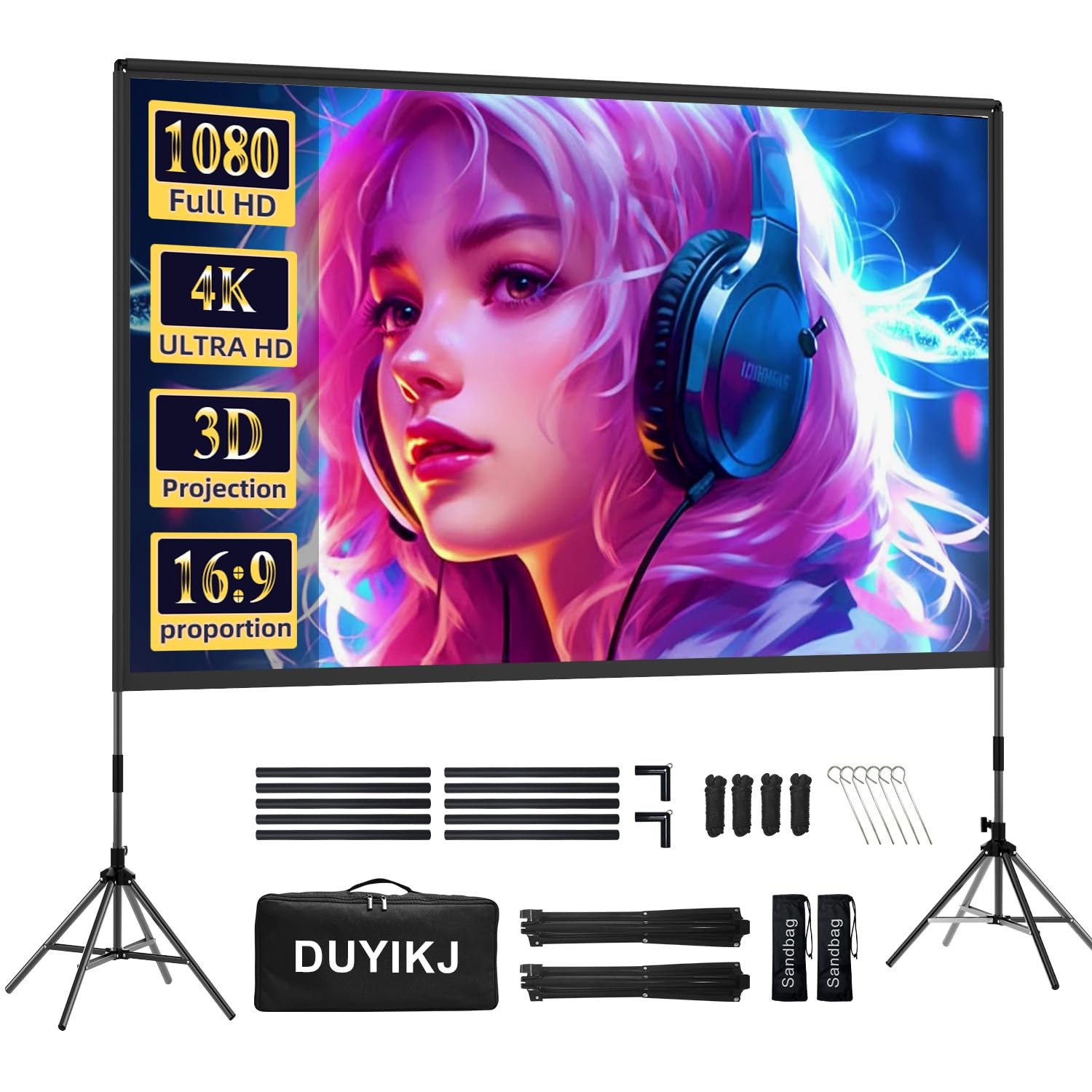 Projector Screen with Stand,120 inch Portable Outdoor Indoor Projector Screen...