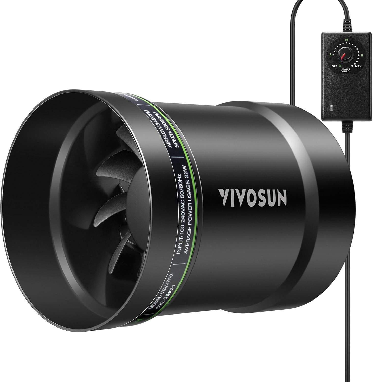 6” Inline Booster Duct Fan with Speed Regulator, 345 CFM Quiet Exhaust Fan for H