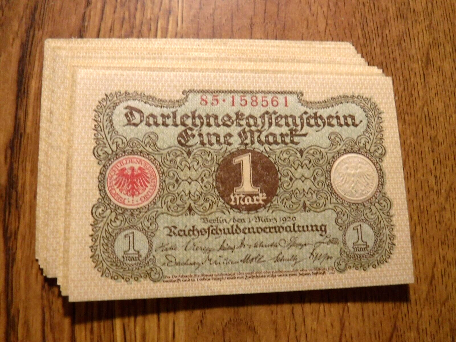 GERMAN REICHSBANKNOTE 1 MARK BERLIN 1920 HIGH GRADE NOTE (N28)