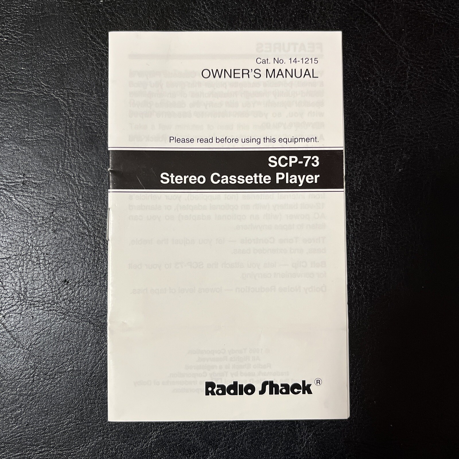 Radio Shack Manual SCP-73 Stereo Cassette Player Instructions [M1]