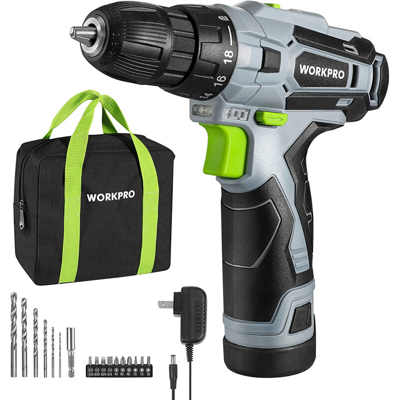 WORKPRO Cordless Drill Driver Kit 12V Screwdriver Driver Tool 3/8" Keyless Chuck